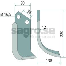 Jordfrskniv  Maschio c-c 56mm hl 16,5mm