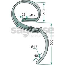 Stor fjdrande pinne utan skr Kongskilde m.fl 600mm 