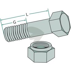 Skruv med mutter M12 x 1,25 x 40mm 12.9