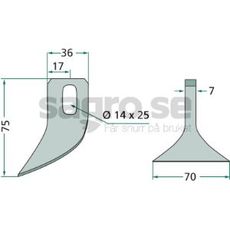 Slagkniv Agrimaster m.fl. 70X75mm hl 14X25 mm