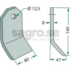 Slagkniv OMARV m.fl 80X140mm hl 12,5 mm