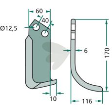 Jordfrskniv  Maschio,Breviglieri c-c 40mm hl 12,5mm