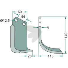 Jordfrskniv  Celli c-c 44mm hl 12,5mm