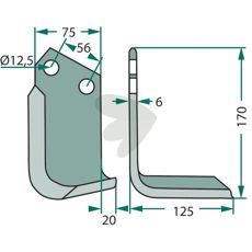 Jordfrskniv  Holder c-c 56mm hl 12,5mm