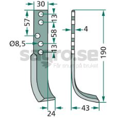 Jordfrskniv  Holder c-c 13/58/13mm hl 8,5mm