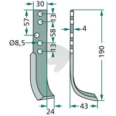 Jordfrskniv  Holder c-c 13/58/13mm hl 8,5mm