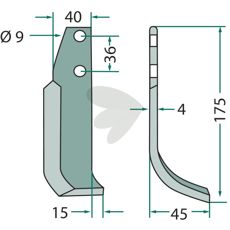 Jordfrskniv  Tielbrger c-c 36mm hl 9mm