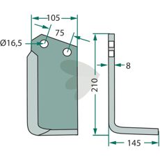 Jordfrskniv  Krone c-c 75mm hl 16,5mm