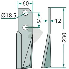 Rotorharvtand  Kuhn (Huard) c-c 54mm hl 18,5mm