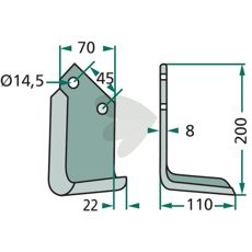 Jordfrskniv  Maletti m.fl. c-c 45mm hl 14,5mm