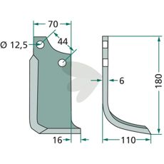 Jordfrskniv  Maschio c-c 44mm hl 12,5mm