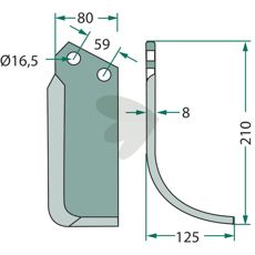 Jordfrskniv  Rabe c-c 59mm hl 16,5mm