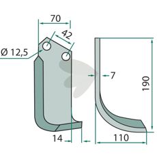 Jordfrskniv  Tortella c-c 42mm hl 12,5mm