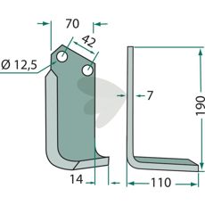 Jordfrskniv  Tortella c-c 42mm hl 12,5mm