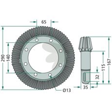 Koniskt hjul set 12 + 83 kuggar