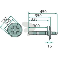 Drivaxel 450X220mm bredd 16mm